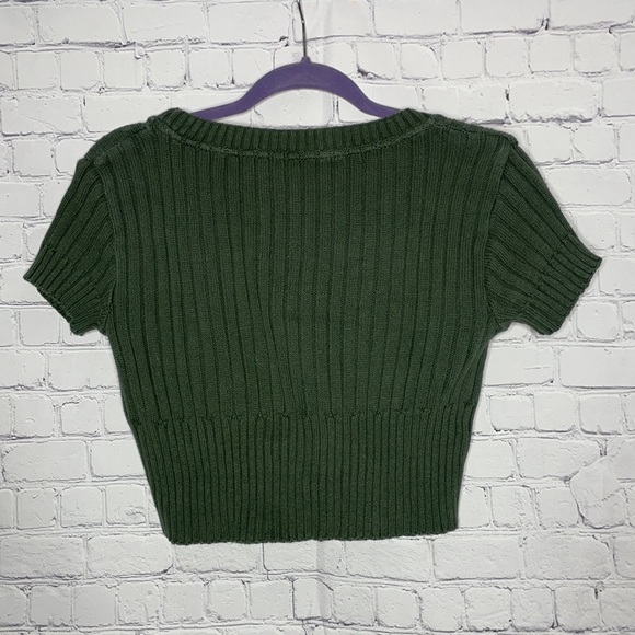 Newport News Hunter Green Y2K Cropped Scoop Neck Sweater - Picture 2 of 4